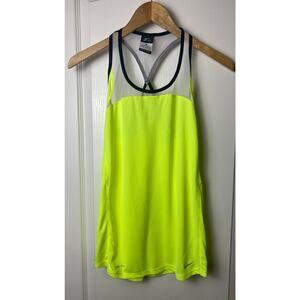 Nike Women's Singlet Neon Yellow White Mesh Twist Racerback Athletic Tank Small